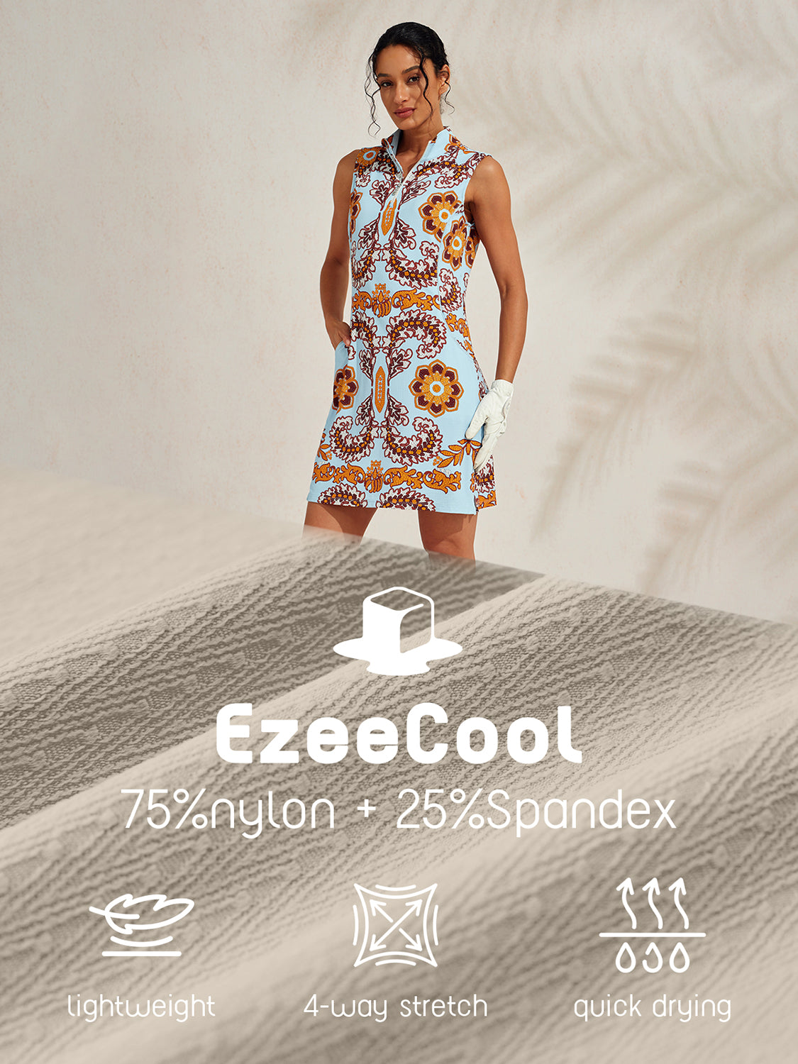 Premium ärmelloses Kleid mit Stehkragen 35.5 Zoll UPF50+