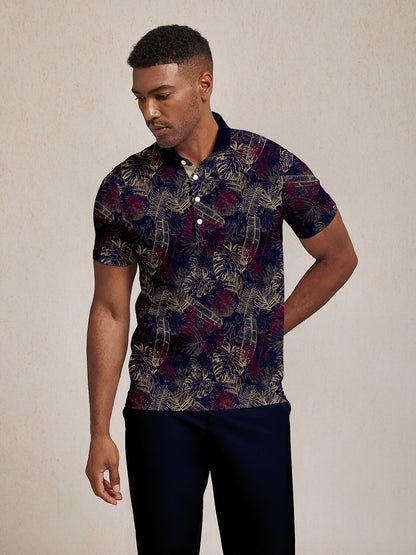 Hyped-up Tropical Men's Ribbed Collar Polo Top UPF50+