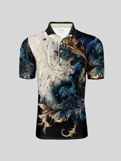 Botanical Energy Men's Ribbed Collar Polo Top UPF50+