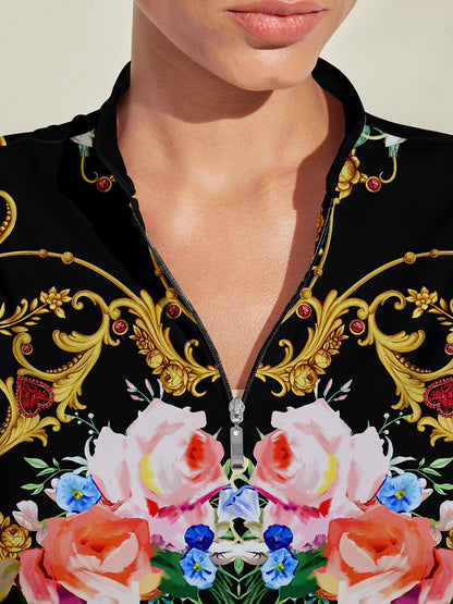 Hyped-up Tropical Golf Shirt Quarterzip UPF50+