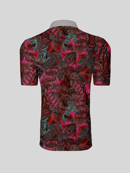 Hyped-up Tropical Men's Ribbed Collar Polo Top UPF50+