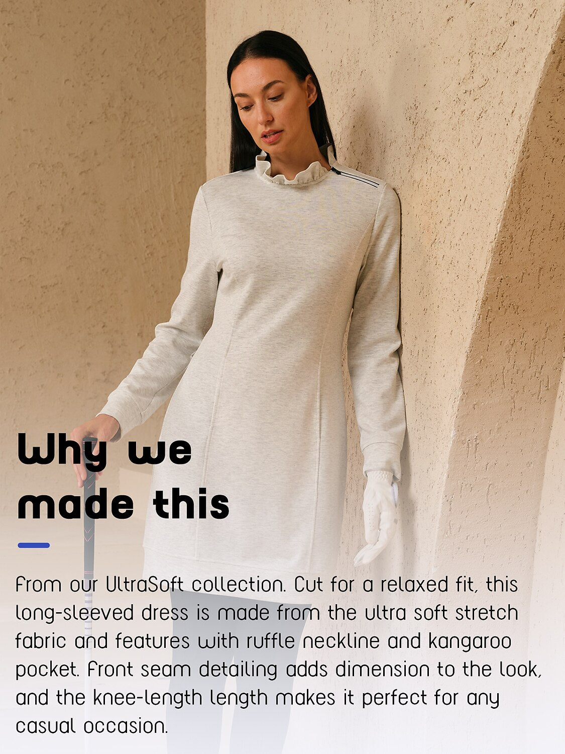 UltraSoft Long Sleeve Ruffle 36.5 Inch Dress