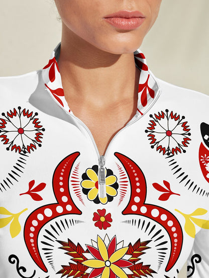 Hyped-up トロピカル ゴルフシャツ クォータージップ UPF50+