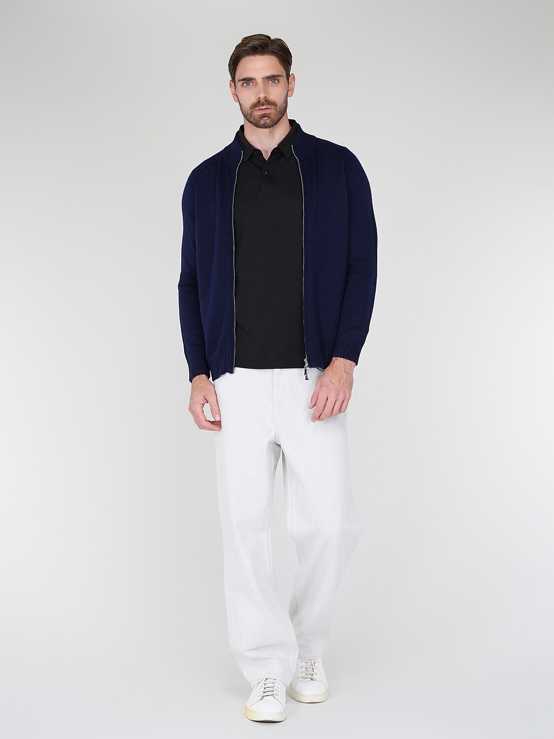 Aqua Wool Men's Dual-Zip Long Sleeve Sweater