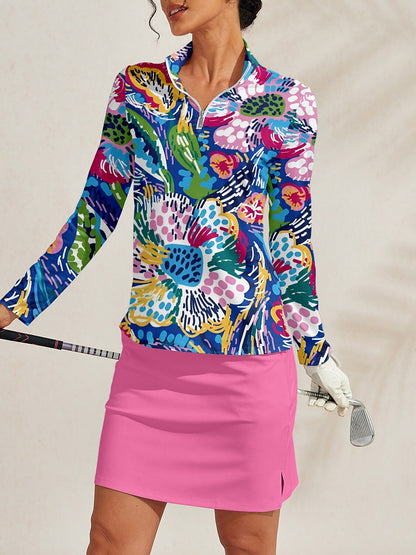 Hyped-up トロピカル ゴルフシャツ クォータージップ UPF50+