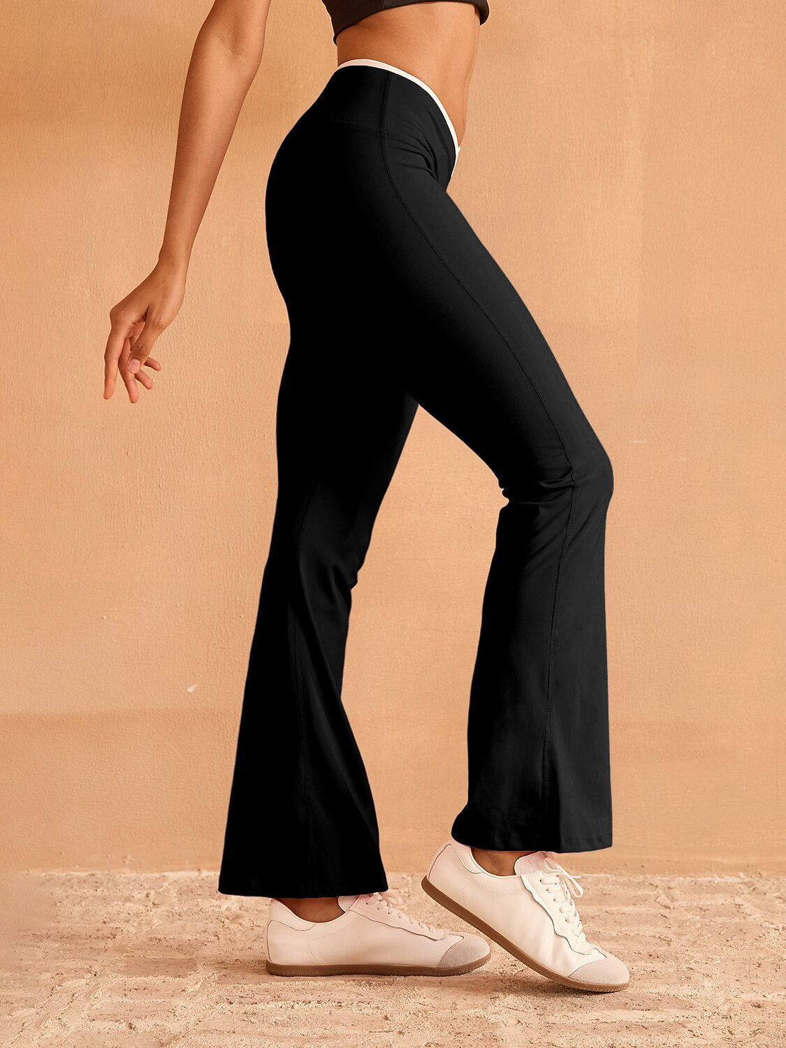 More Than Basic Crossover Waist 40 Inch Trimmed Flared Pants