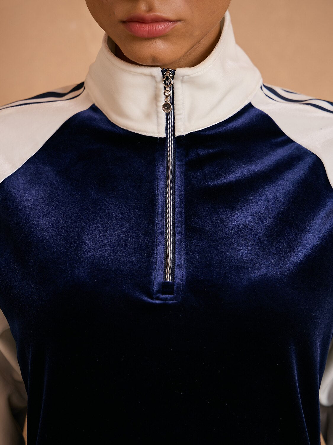 UltraSoft Velour Long Sleeve Color Block Quarterzip Sweatshirt