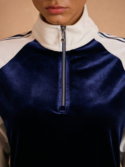 UltraSoft Velour Long Sleeve Color Block Quarterzip Sweatshirt