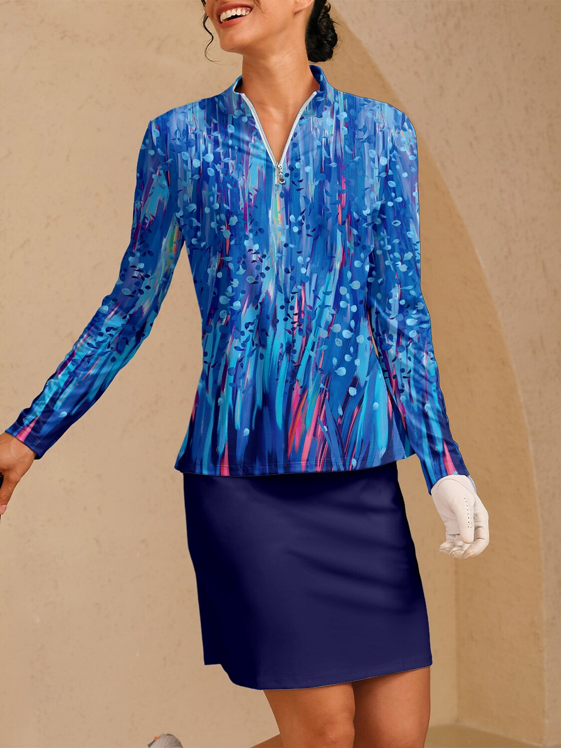 Inked Skins Silky Ruffle Golf Shirt Quarterzip UPF50+