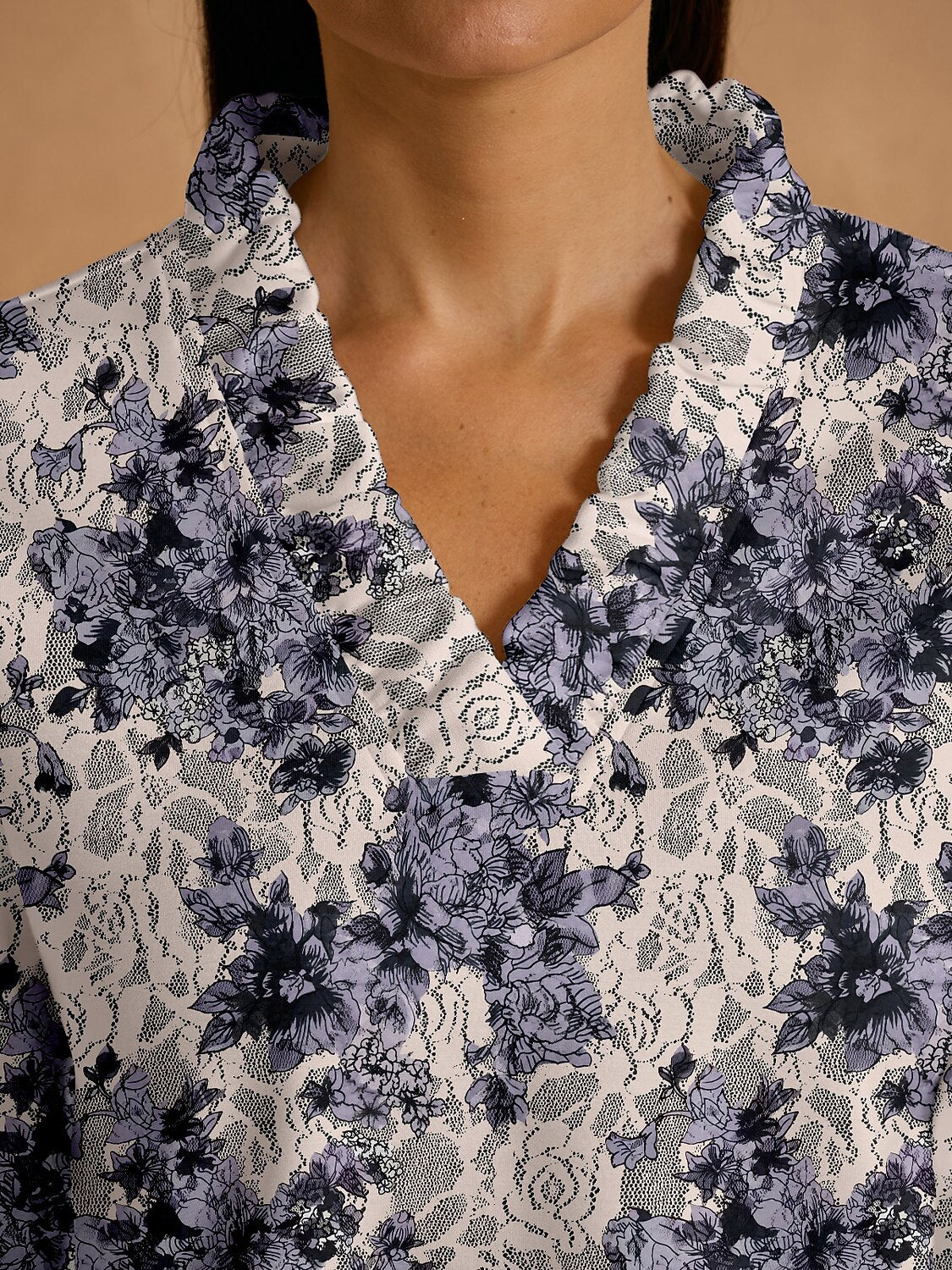 Botanical Energy Long Sleeve Ruffle V-Neck Sweatshirt