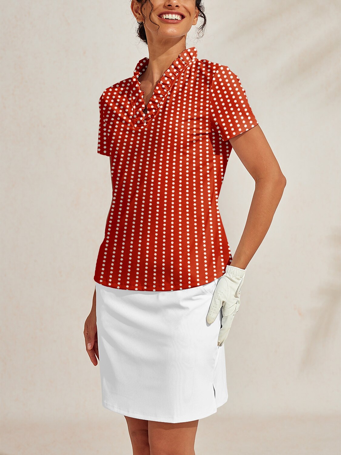 Hyper-prep ラッフル Vネック ポロトップ UPF50+