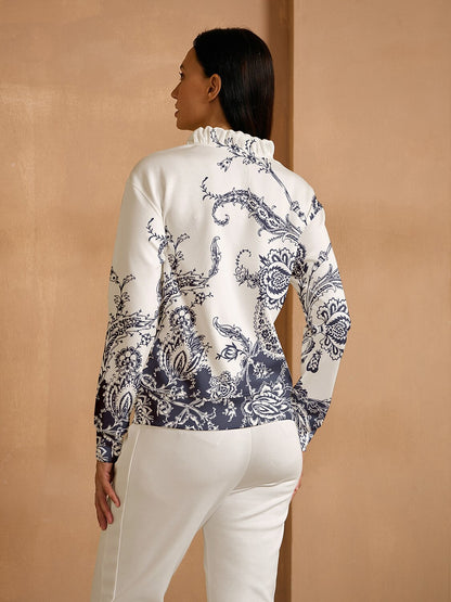 Botanical Energy Long Sleeve Ruffle V-Neck Sweatshirt