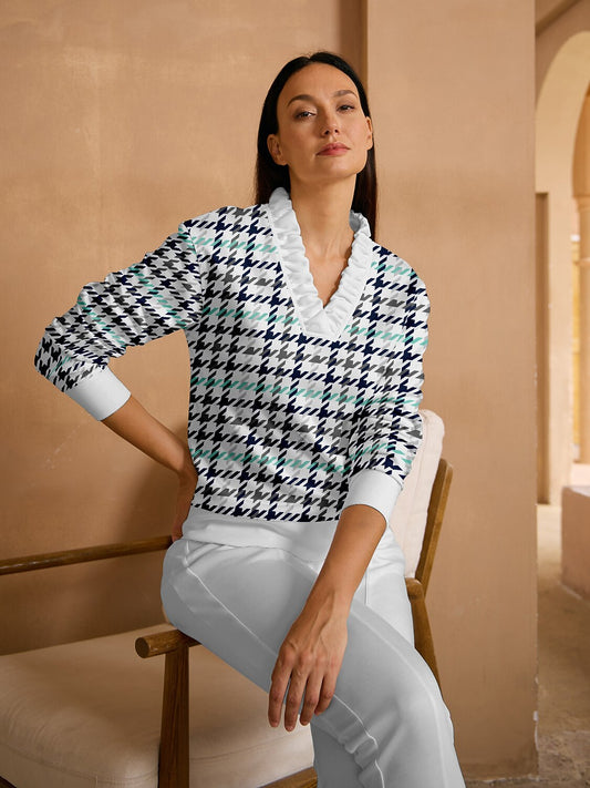 Not So Classic Long Sleeve Ruffle V-Neck Sweatshirt