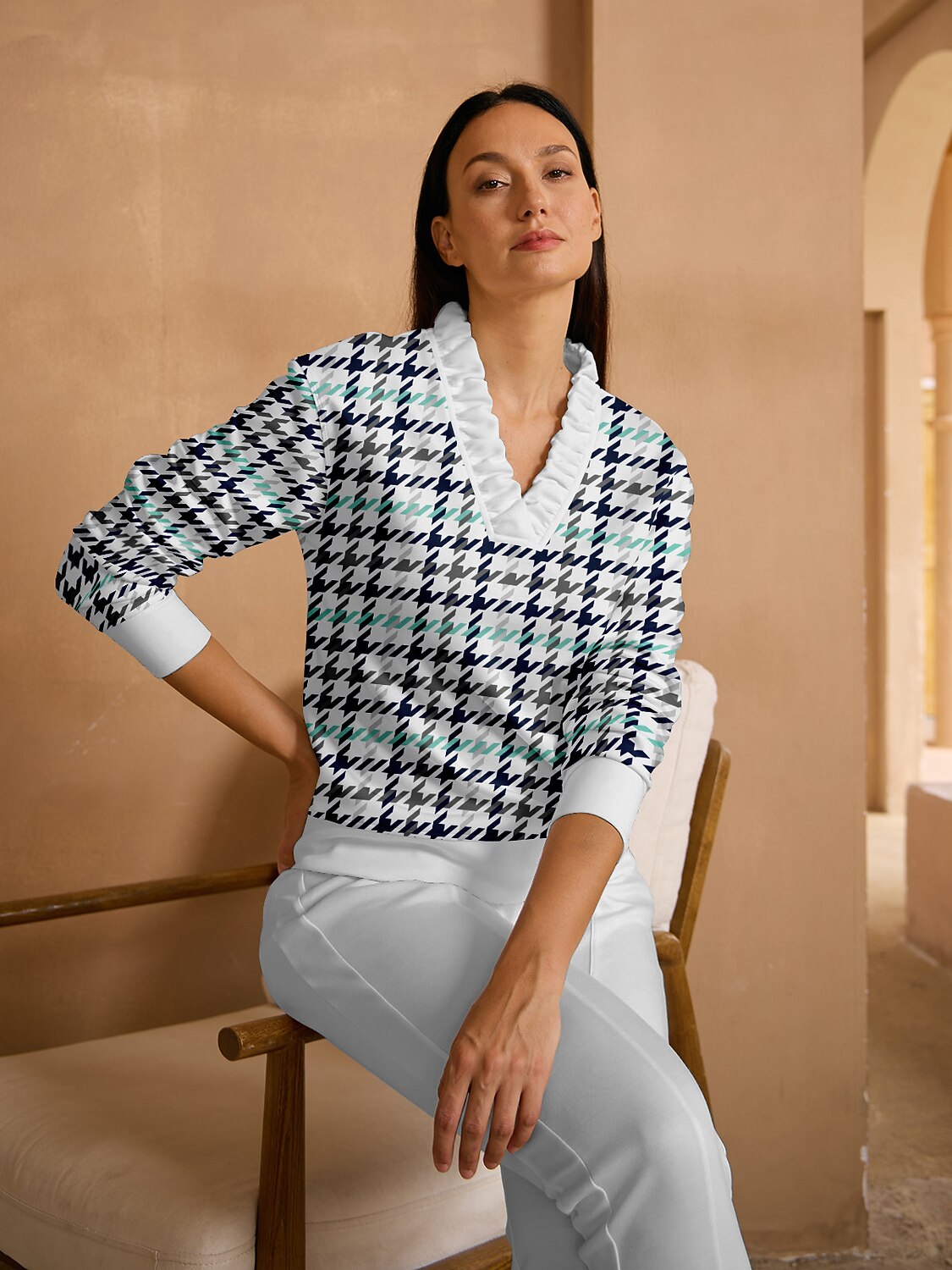 Not So Classic Long Sleeve Ruffle V-Neck Sweatshirt