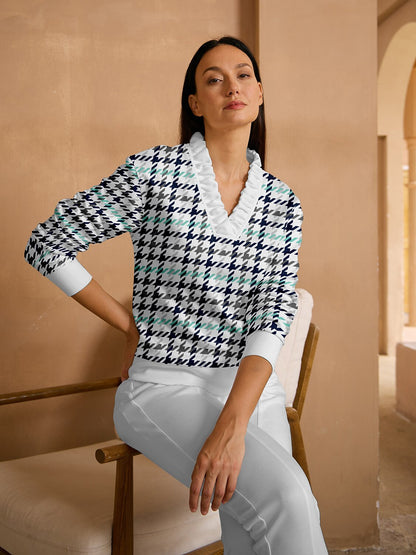 Not So Classic Long Sleeve Ruffle V-Neck Sweatshirt