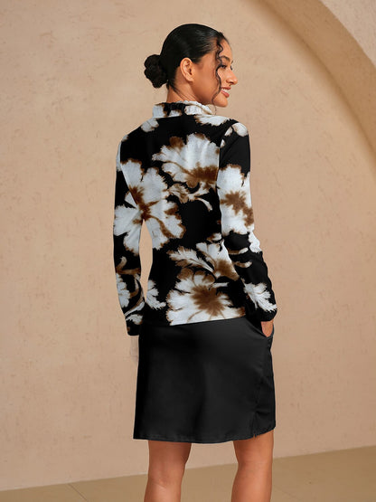 Inked Skins ラッフルVネックシルキーポロトップ UPF50+