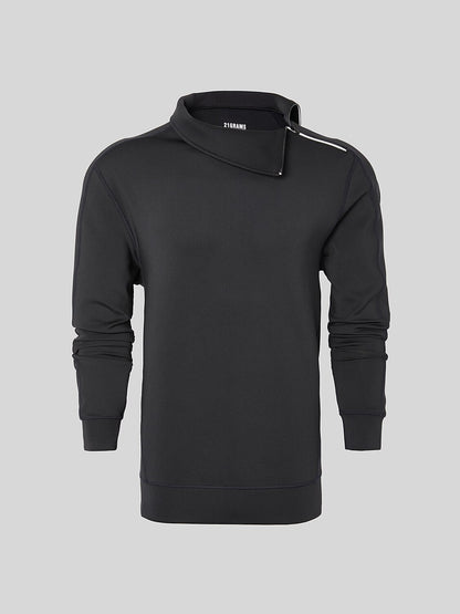 Sudadera básica para hombre con cuello irregular y cremallera, manga larga
