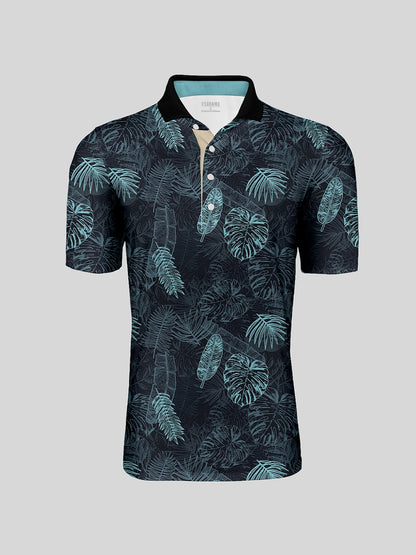 Hyped-up Tropical Men's Ribbed Collar Polo Top UPF50+