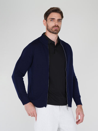 Aqua Wool Men's Dual-Zip Long Sleeve Sweater