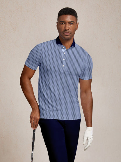 Playful Nautical Men's Ribbed Collar Polo Top UPF50+