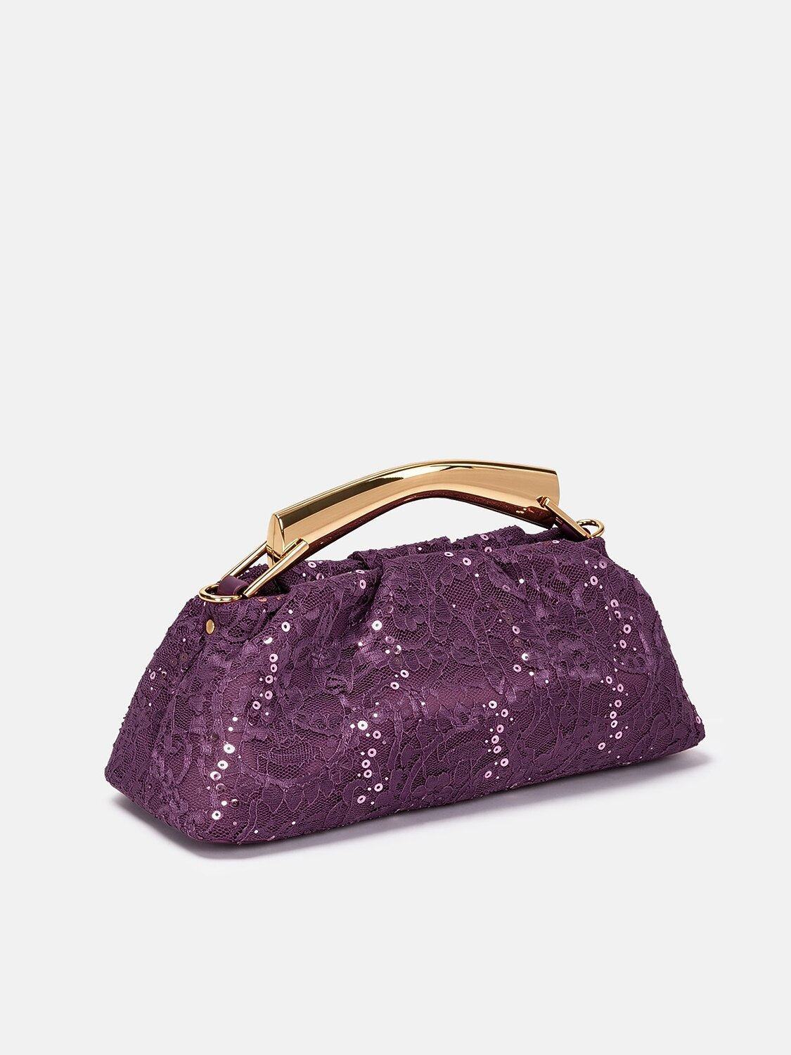 Borsa a mano Plum Shimmer con paillettes e pizzo