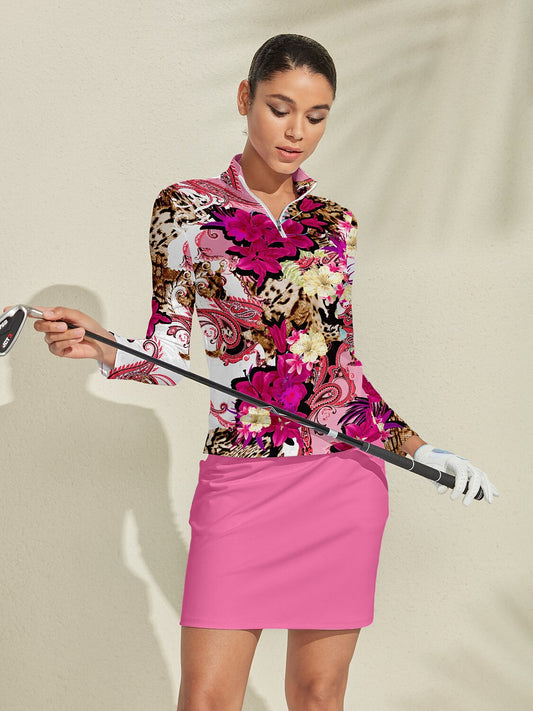Polo de golf tropical ultra tendance à demi-zip UPF50+