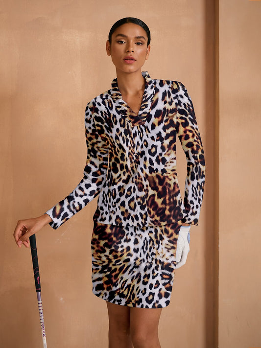 Wildlife Party Ruffle V-Neck Polo Top UPF50+