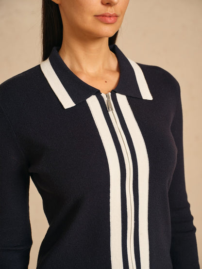 More Than Basic Golf Colorblock Full Zip Sweater