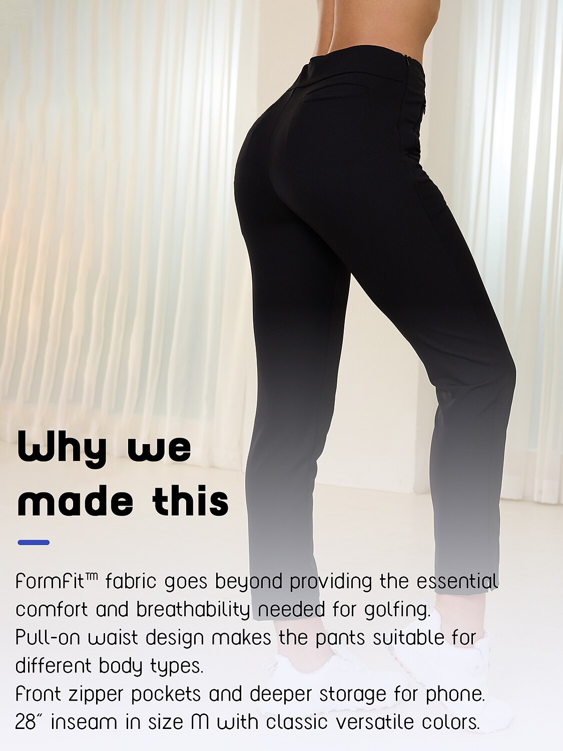 GLAMOUR 28 Inch Slim-Fit Stretch Ankle Pants UPF50+