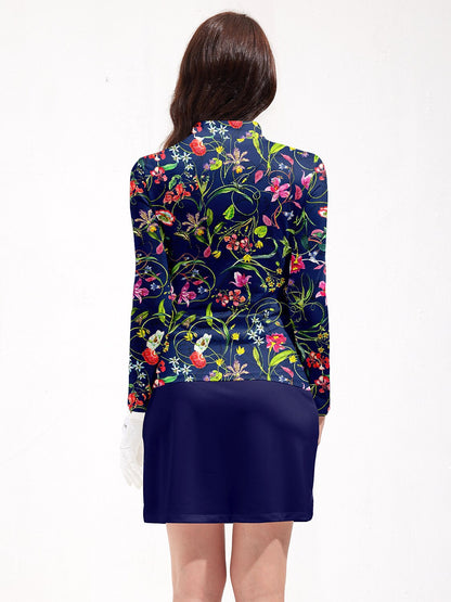 Langärmliges Damen Poloshirt mit UPF50+ und botanischem Reißverschluss