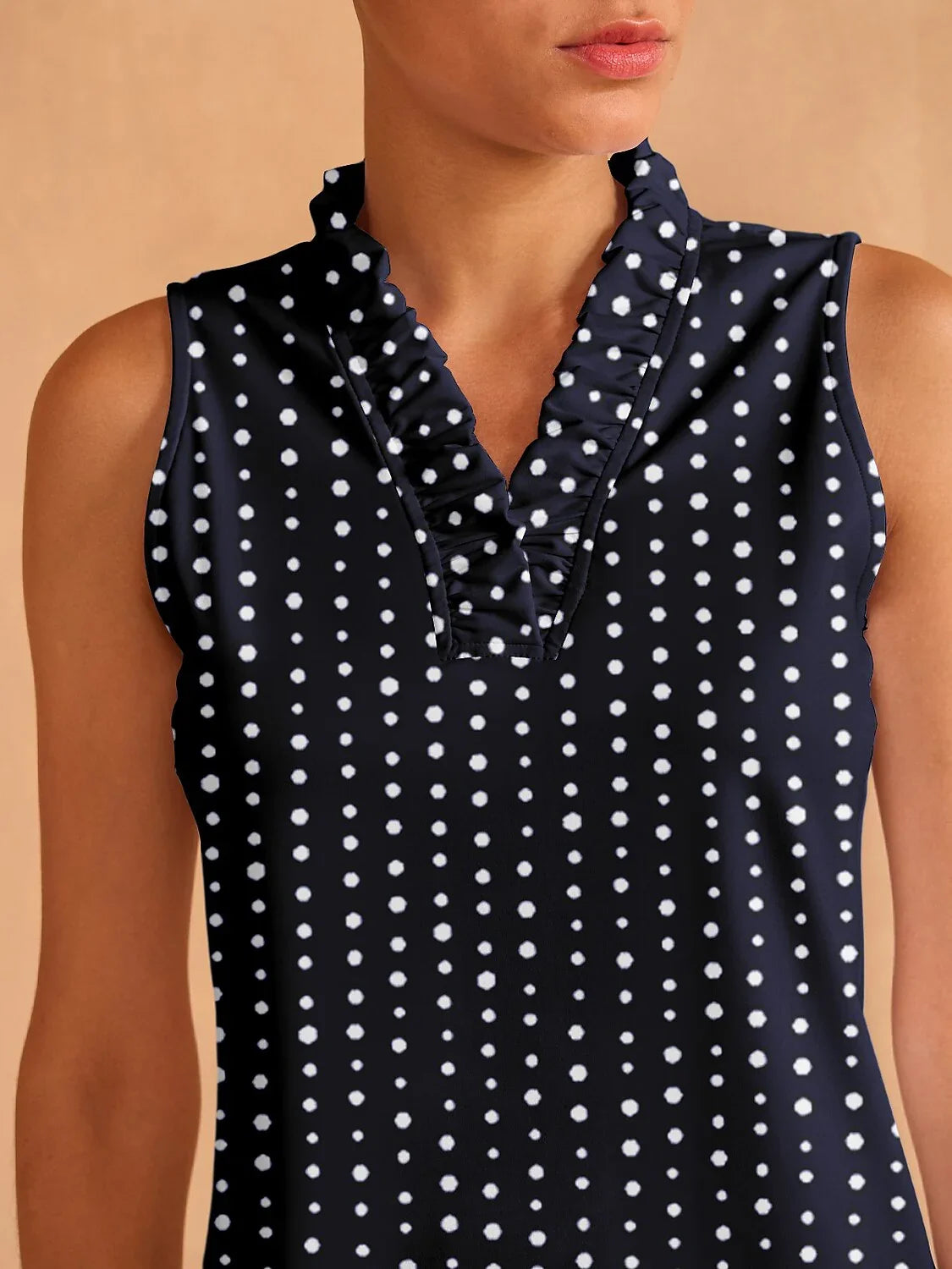 Top na ramiączkach z falbanką i dekoltem w serek, Hyper-prep UPF50+