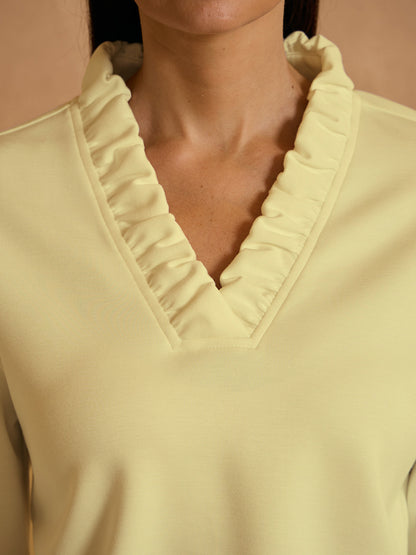 UltraSoft Long Sleeve Ruffle V-Neck Sweatshirt