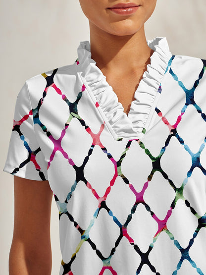 Not So Classic ラッフル Vネック ポロトップ UPF50+