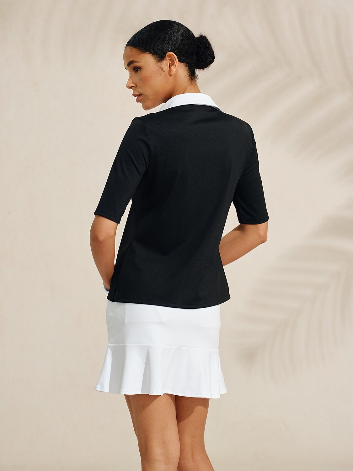 More Than Basic Half Sleeve Curve V-Neck Polo Top UPF50+