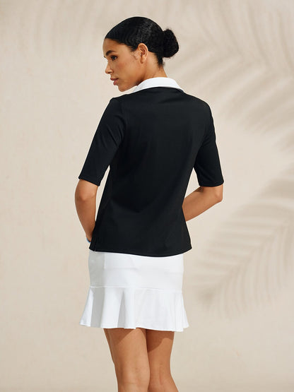 More Than Basic Half Sleeve Curve V-Neck Polo Top UPF50+