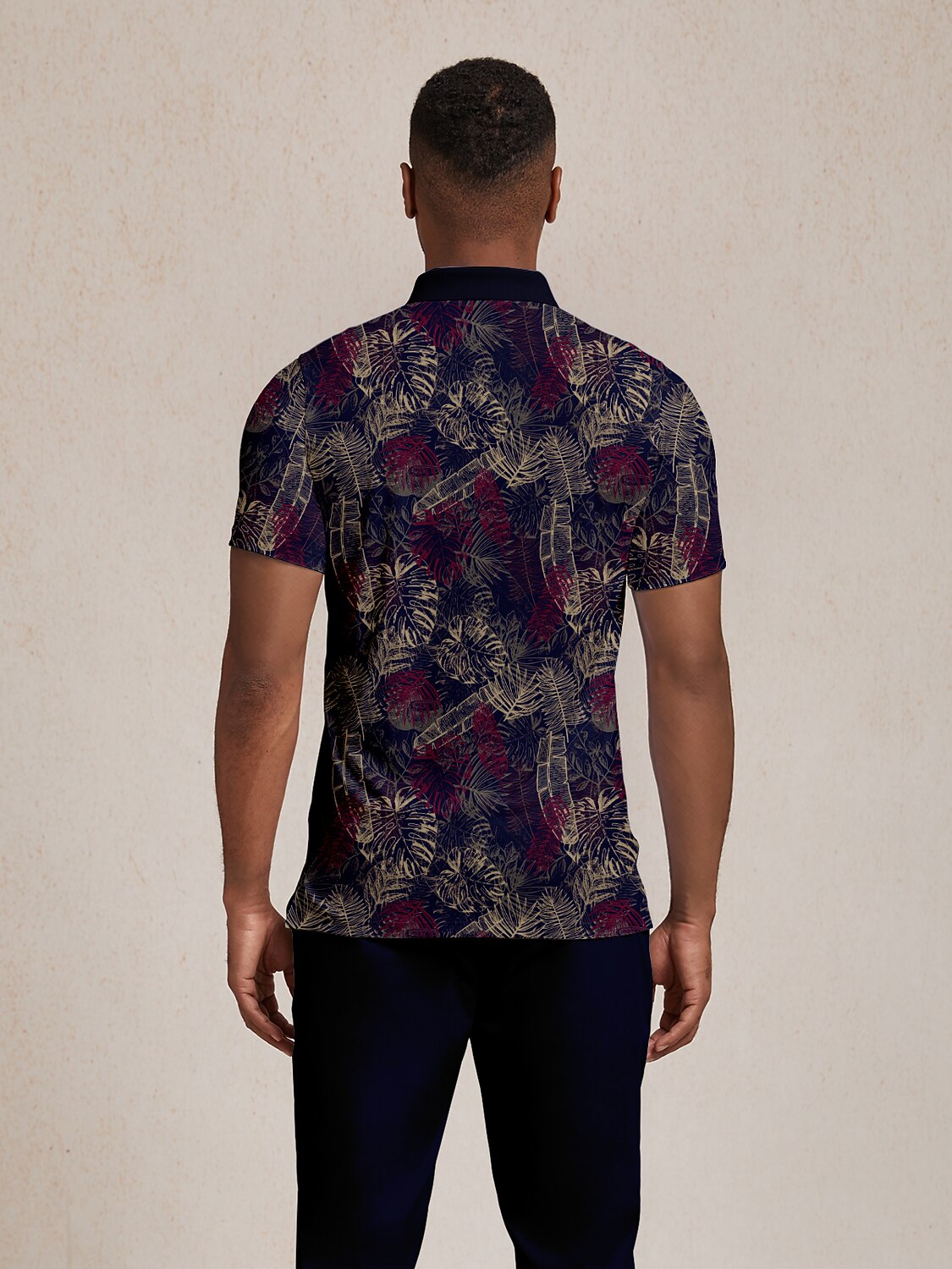 Hyped-up Tropical Men's Ribbed Collar Polo Top UPF50+