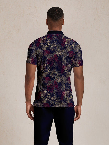Hyped-up Tropical Men's Ribbed Collar Polo Top UPF50+