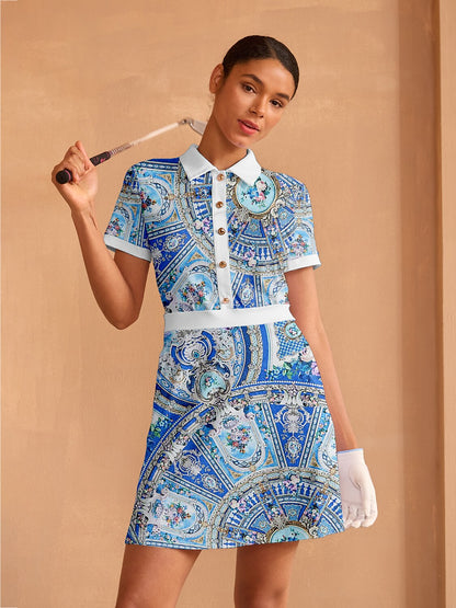 Bold Baroque Short Sleeve A-Line 36.5 Inch Dress