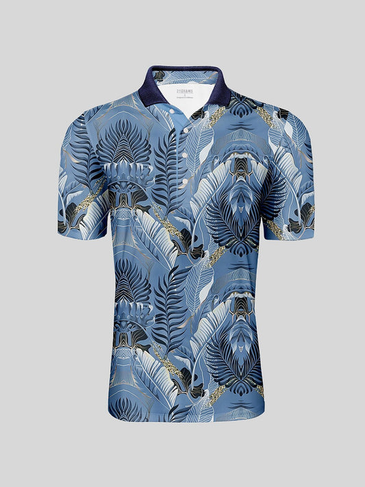 Hyped-up Tropical Men's Ribbed Collar Polo Top UPF50+