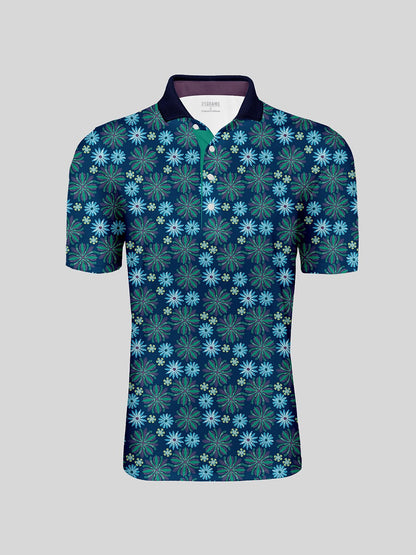 Hyped-up Tropical Men's Ribbed Collar Polo Top UPF50+