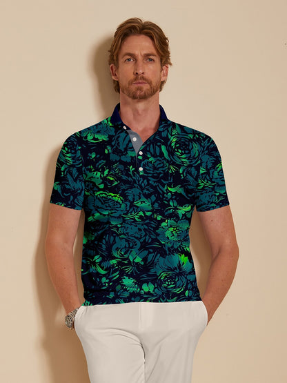 Hyped-up Tropical Men's Ribbed Collar Polo Top UPF50+