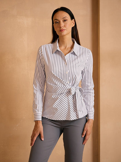 Crisp Couture Long Sleeve Side Tie Shirt Golf Shirt