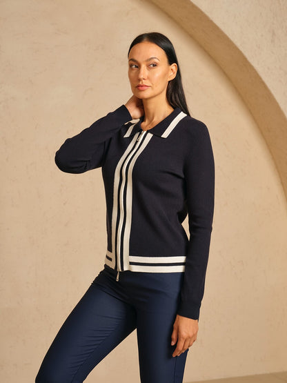 More Than Basic Golf Colorblock Full Zip Sweater