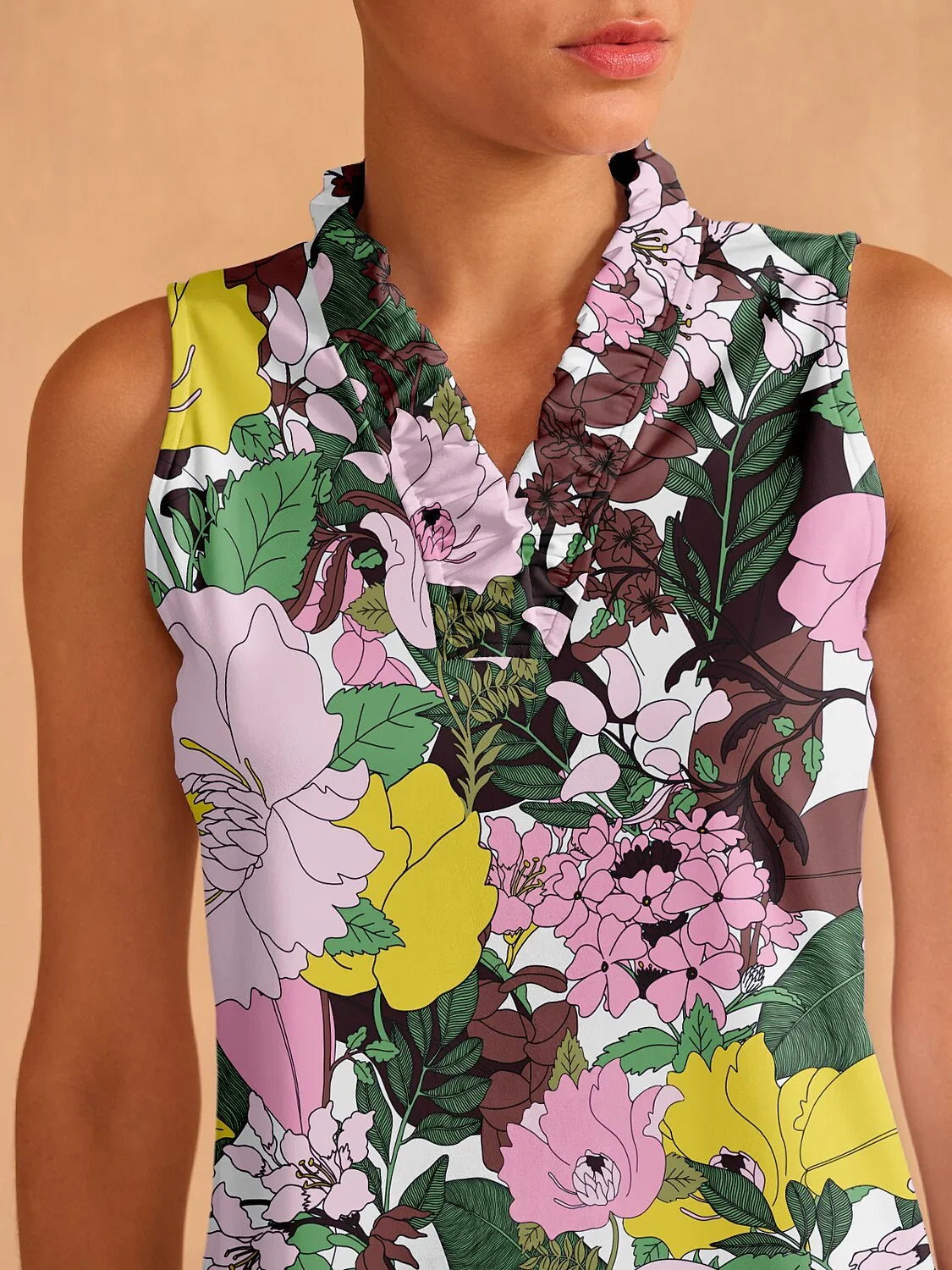 Botanical Energy ラッフルVネックタンクトップ UPF50+