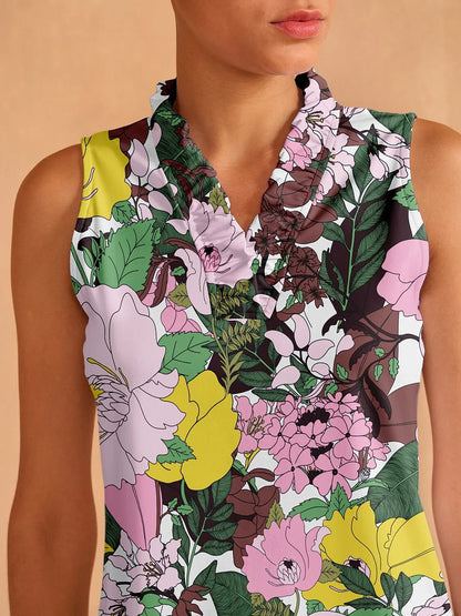 Botanical Energy ラッフルVネックタンクトップ UPF50+