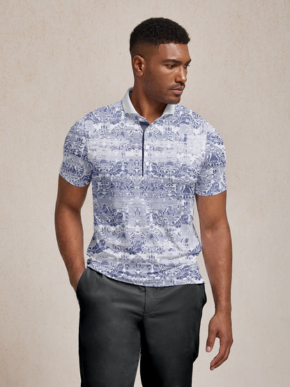 Hyped-up Tropical Men's Ribbed Collar Polo Top UPF50+