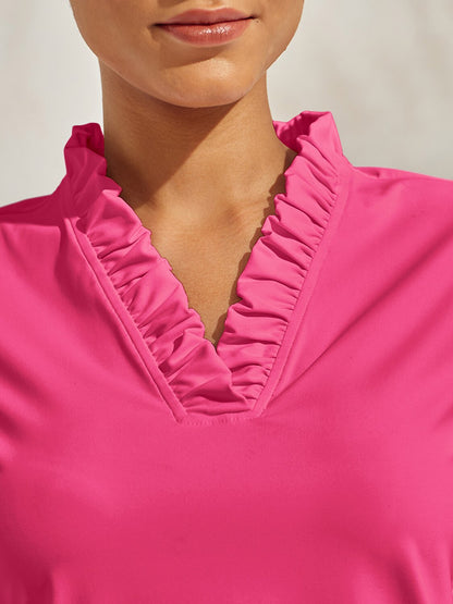 More Than Basic Ruffle V-Neck Polo Top UPF50+