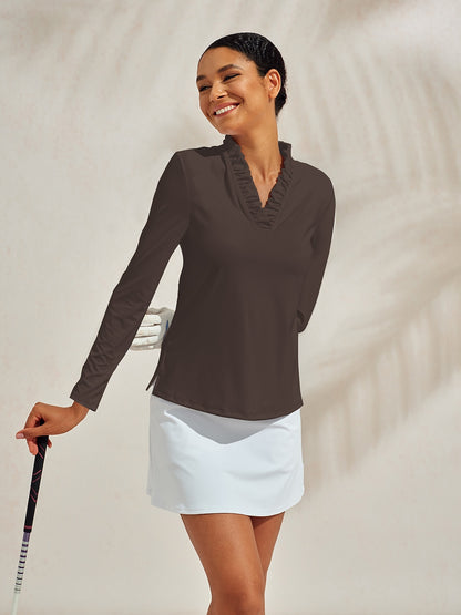 More Than Basic Ruffle V-Neck Polo Top UPF50+