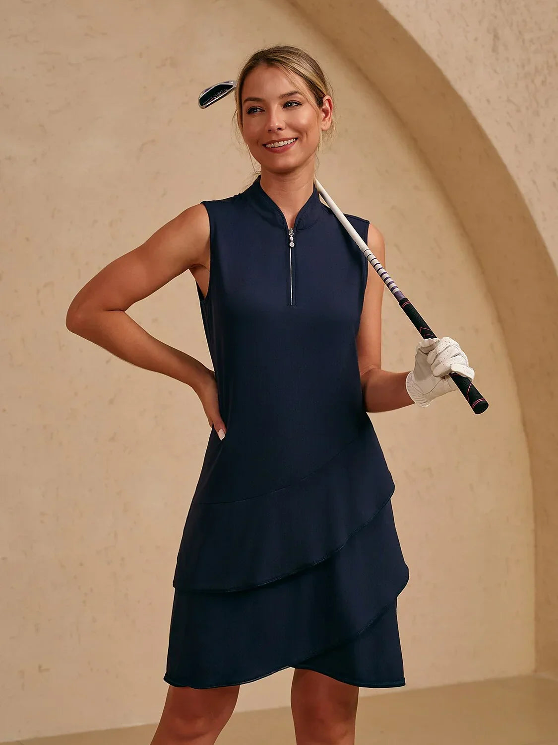 Premium Vestido sin mangas asimétrico con ribete de 36.5 pulgadas UPF50+