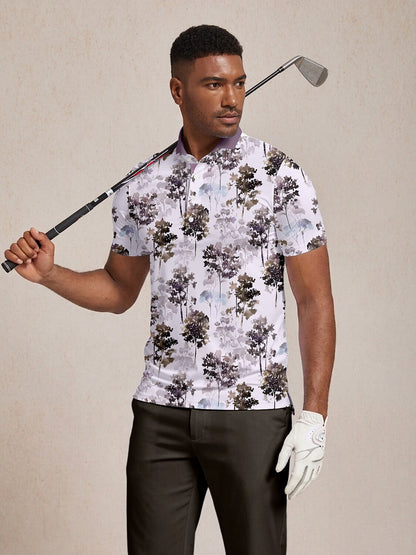 Hyped-up Tropical Men's Ribbed Collar Polo Top UPF50+